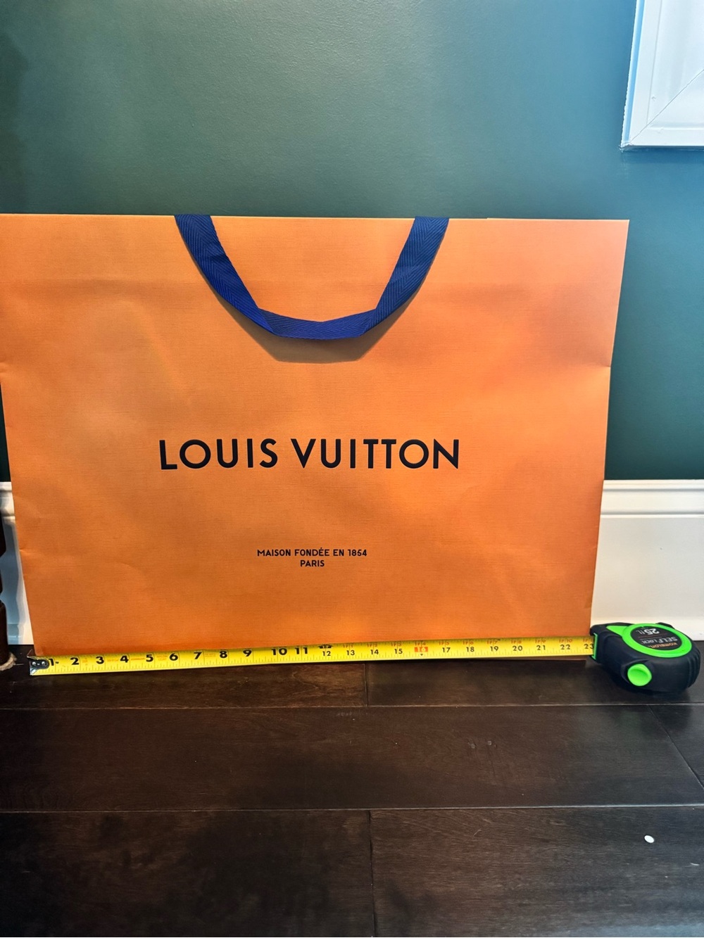 Louis Vuitton Orange Shopping Tote with Blue Handles